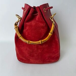 Gucci Vintage Red Suede Bamboo Handle Bag